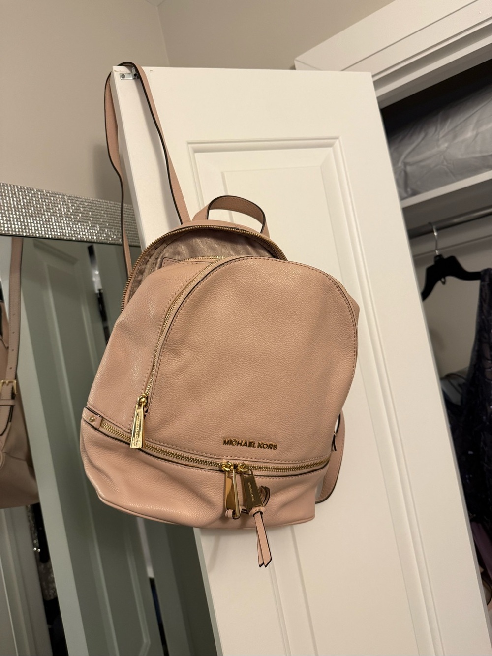 Michael Kors Pink Small Leather Backpack with Gold Hardware